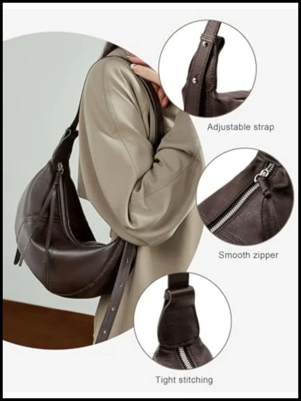 Genuine Leather Crossbody Hobo Bag Shoulder Handbag Dumpling Purse
